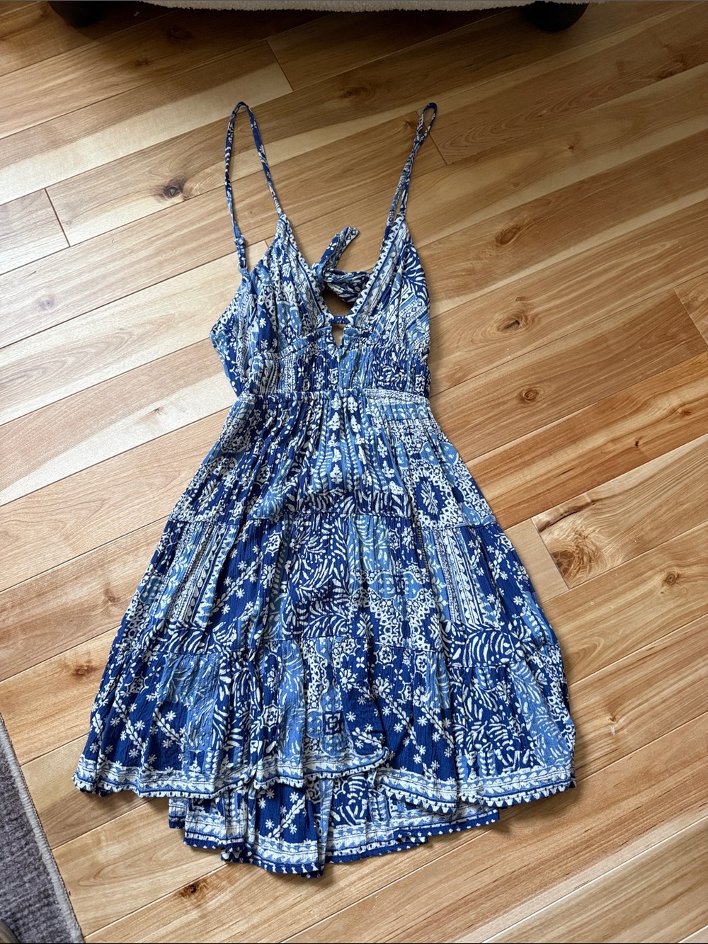 Angie Blue Printed Spaghetti Strap Midi Dress